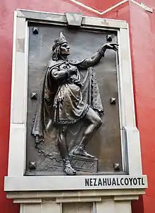 A bronze casting (1888–1889) of Nezahualcoyotl, by Jesús F. Contreras at the Garden of the Triple Alliance, Filomeno Mata street, historical center of Mexico City.