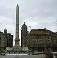 Niagara Square looking up Court Street with the US District Court on the right and the Liberty Building in the background