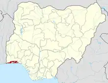 Map of Nigeria highlighting Lagos State