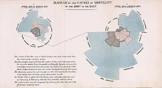 Image 23"Diagram of the causes of mortality in the army in the East" by Florence Nightingale. (from History of medicine)