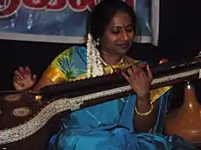This is a picture of Nirmala Rajasekar performing live in the prestigious Janaranjini Sabha in Kumbakonam, Tamil Nadu