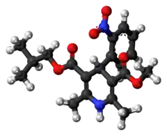 Ball-and-stick model of the nisoldipine molecule