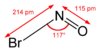 Skeletal formula of nitrosyl bromide with measurements