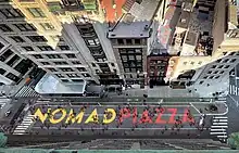 Aerial view of "NoMad Piazza", an Open Street on Broadway in NoMad, Manhattan