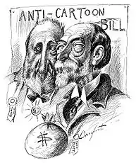 "No Honest Man Need Fear Cartoons."  Behind Senator Platt is the visage of Boss Tweed.