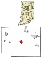 Location of Albion in Noble County, Indiana.