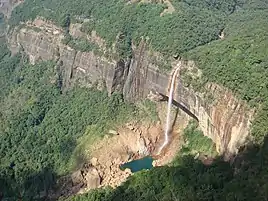 Nohkalikai Falls in the drier season