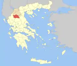 Map of Greece showing the location of Grevena, to the north of the country and in the southern part of Greek Macedonia.