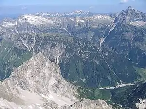 View looking north from the top. Far right: the Hochvogel