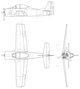 North American T-28B Trojan 3-view drawing