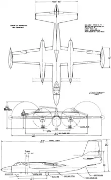 3-view line drawing of the North American XA2J-2