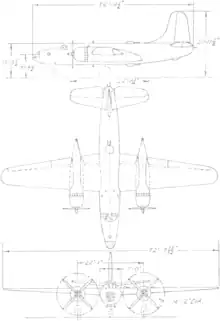 3-view line drawing of the North American XB-28 Dragon