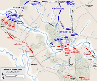 Actions on May 23: Hancock attacks "Henagan's Redoubt", A.P. Hill attempts to repulse Warren's beachhead
