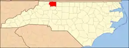 Map showing Surry County in North Carolina