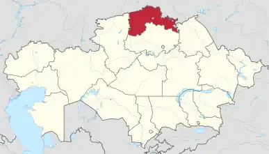 Map of Kazakhstan, location of North Kazakhstan Region highlighted