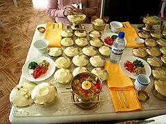 Covered dishes at Tongil restaurant in Kaesong