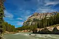 North Saskatchewan River with mountain peaks and the sky