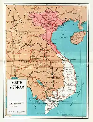 Political map of North and South Vietnam