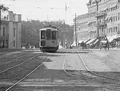 A Northampton Street Railway car on Main Street, 1907