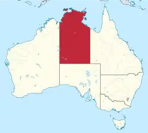 Map of Australia with Northern Territory highlighted in red