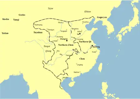 Northern and Southern Dynasties circa 562: Northern Qi, Northern Zhou, Liang and Chen