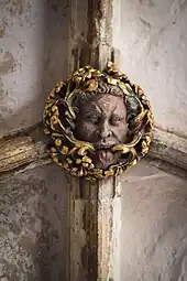 Elaborate foliate head in Norwich Cathedral, Norfolk, England, 14th or early 15th-century