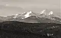 Notch Mountain centered, with Mount of the Holy Cross to right. Viewed from the NNE near Vail, Colorado.