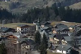 Notre-Dame-de-Bellecombe seen from the ski slopes