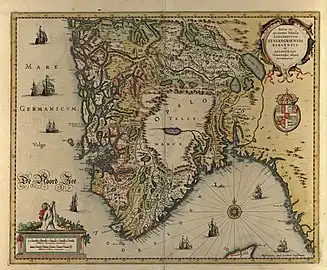 A 1636 map of southern Norway shows (Upper) Telemark as a mostly white field