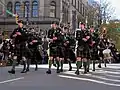 The pipes and drums of the regiment during a Remembrance Day parade in Vancouver, November 2014.