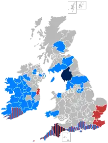 Map of the British Isles showing affected regions