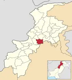 Location of Nowshera District (highlighted in red)  in the Khyber Pakhtunkhwa Province of Pakistan