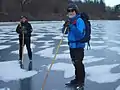 Nordic skaters with safety equipment  for skating on "wild" ice