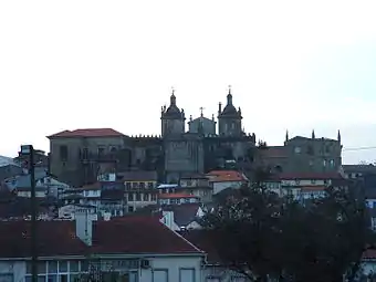 Exterior view of the cathedral with its bishopric dependencies and fortified look.