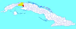 Nueva Paz municipality (red) within  Mayabeque Province (yellow) and Cuba