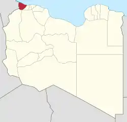 Map of Libya with Nuqat al Khams district highlighted