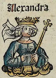 Alexandra the Maccabee from Nuremberg Chronicle, published in 1493