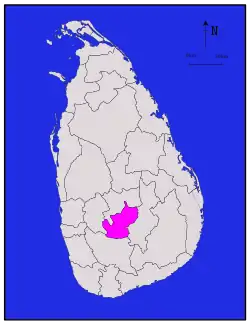 Map of Sri Lanka with Nuwara Eliya District highlighted