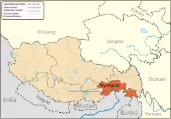 Location of Nyingchi in the Tibet Autonomous Region