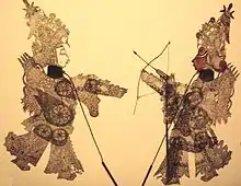 Chinese Shadow Play Figures, Two warriors; Qianlong era set; approx. 1780, Deutsches Ledermuseum, Offenbach, Germany