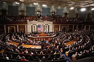 US House of Representatives with the President addressing a joint session of Congress
