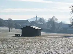 Obersöchering seen from the northwest on a winter morning