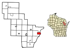 Location of Oconto in Oconto County, Wisconsin.