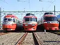 3000, 3100 and 7000 series Romancecar trains, left to right, in traditional colors
