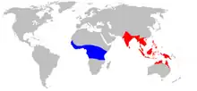 Map showing range of Oecophylla