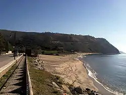 The beach of Case del Conte (right) seen from  the nearby Ogliastro Marina (left)