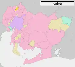 Location of Ōguchi in Aichi Prefecture, highlighted in dark yellow