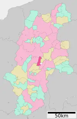 Location of Okaya in Nagano