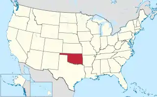 Map of the United States highlighting Oklahoma