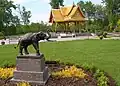 Thai pavilion with a bronze elephant sculpture